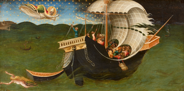 painting of angel greeting St Nicholas on a ship